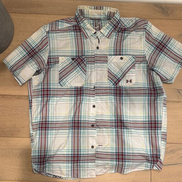 Under Armour Other - Under Armour Men's Plaid Short Sleeve Shirt - Red and White dri fit large